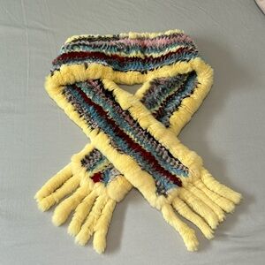 Rex Rabbit Knitted Fur Scarf with Fur Fringe